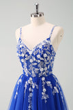 Sparkly Blush A-Line Spaghetti Straps Corset Tulle Long Prom Dress
