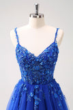 Sparkly Blush A-Line Spaghetti Straps Corset Tulle Long Prom Dress