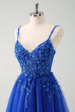 Sparkly Blush A-Line Spaghetti Straps Corset Tulle Long Prom Dress