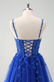 Sparkly Blush A-Line Spaghetti Straps Corset Tulle Long Prom Dress