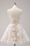 White A-Line Corset Short Floral Prom Dress with Sequins