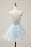 White A-Line Corset Short Floral Prom Dress with Sequins