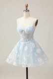 White A-Line Corset Short Floral Prom Dress with Sequins