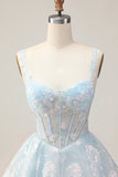 White A-Line Corset Short Floral Prom Dress with Sequins