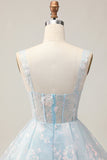 White A-Line Corset Short Floral Prom Dress with Sequins