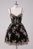 Sparkly A-Line Floral Little Black Dress