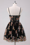 Sparkly A-Line Floral Little Black Dress