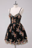 Sparkly A-Line Floral Little Black Dress