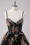 Sparkly A-Line Floral Little Black Dress