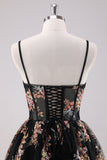 Sparkly A-Line Floral Little Black Dress
