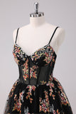 Sparkly A-Line Floral Little Black Dress
