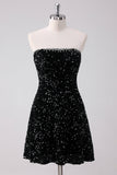 Sparkly A-Line Strapless Sequins Little Black Dress
