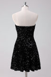 Sparkly A-Line Strapless Sequins Little Black Dress