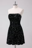 Sparkly A-Line Strapless Sequins Little Black Dress