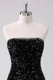 Sparkly A-Line Strapless Sequins Little Black Dress