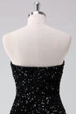 Sparkly A-Line Strapless Sequins Little Black Dress