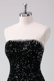 Sparkly A-Line Strapless Sequins Little Black Dress
