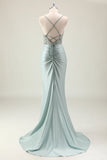Sparkly Dark Navy Mermaid Sequins Spaghetti Straps Prom Dress with Slit