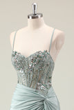 Sparkly Dark Navy Mermaid Sequins Spaghetti Straps Prom Dress with Slit