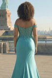 Off the Shoulder Dark Green Sequin Mermaid Plus Size Long Prom Dress with Slit