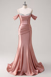 Glitter Blush Mermaid Cold Shoulder Beaded Long Prom Dress