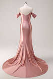 Glitter Blush Mermaid Cold Shoulder Beaded Long Prom Dress