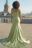 Golden Cold Shoulder Satin Ruched Mermaid Plus Size Long Prom Dress with Sequins