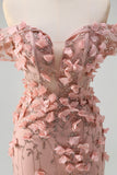 Blush Mermaid Off the Shoulder 3D Flowers Long Prom Dress With Slit