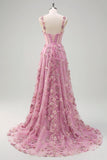 Taro Purple A-Line Off The Shoulder Applique Long Prom Dress with Slit