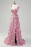 Taro Purple A-Line Off The Shoulder Applique Long Prom Dress with Slit