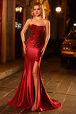 Sparkly Burgundy Mermaid Strapless Beaded Prom Dress