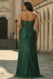 Dark Green Sequin Mermaid Sweetheart Plus Size Prom Dress With Slit
