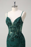 Sparkly Dark Green Mermaid Corset Tulle Sequin Long Prom Dress