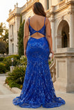 Royal Blue Mermaid Corset Sequin Appliqued Plus Size Long Prom Dress