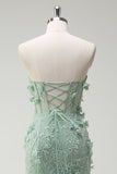 Mermaid Sweetheart Floral Appliqued Long Sage Prom Dress with Slit