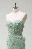 Mermaid Sweetheart Floral Appliqued Long Sage Prom Dress with Slit
