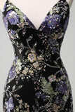 Pink Mermaid Spaghetti Straps Sequins Long Prom Dress with Appliques