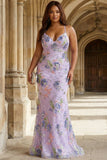 Mermaid Pink Sequin Floral Plus Size Long Prom Dress