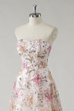 Sparkly Pink Strapless A-Line Sequin Floral Long Prom Dress