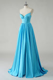 Sparkly Blue A-Line Sequin Strapless Corset Long Prom Dress