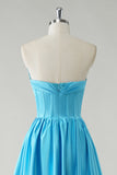 Sparkly Blue A-Line Sequin Strapless Corset Long Prom Dress