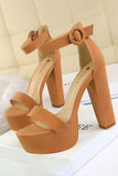 Khaki Chunky High Heel Sandals