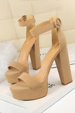 Khaki Chunky High Heel Sandals