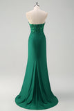 Green Mermaid Strapless Corset Sequin Long Prom Dress with Slit