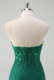 Green Mermaid Strapless Corset Sequin Long Prom Dress with Slit