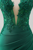 Green Mermaid Strapless Corset Sequin Long Prom Dress with Slit