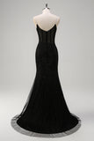 Dark Green Mermaid Spaghetti Straps Beaded Corset Long Prom Dress with Slit