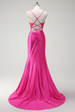 Black Mermaid Beaded Corset Satin Long Prom Dress with Slit