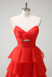 Orange Princess Sweetheart Tiered Long Prom Dress with Slit