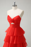 Orange Princess Sweetheart Tiered Long Prom Dress with Slit